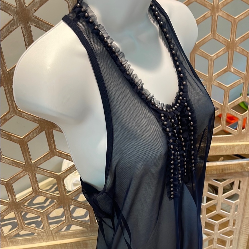 Twelve by Twelve Sheer Navy Blue Beaded Racer Back Tank Top size L - Picture 5 of 9